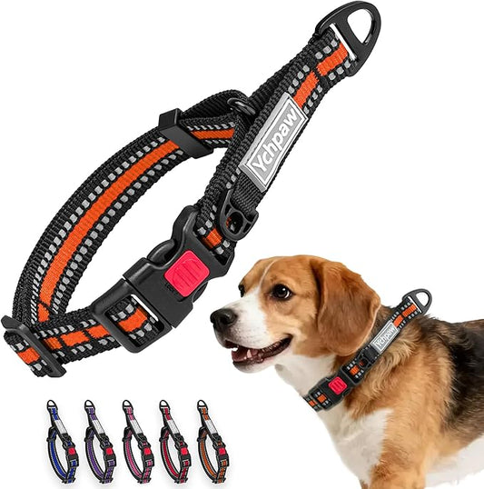 Martingale Collar for Dogs Reflective Collar with Quick Release Buckle, Adjustable Nylon Collars for No Slip Dog Collar, Orange, S