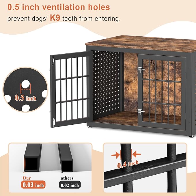 38" Heavy Duty Dog Crate Furniture for Large and Medium Dogs,Wooden Metal Kennel for High Anxiety Dogs, Chew Proof Pet Cage Indoor, Decorative Dog Kennel End Table