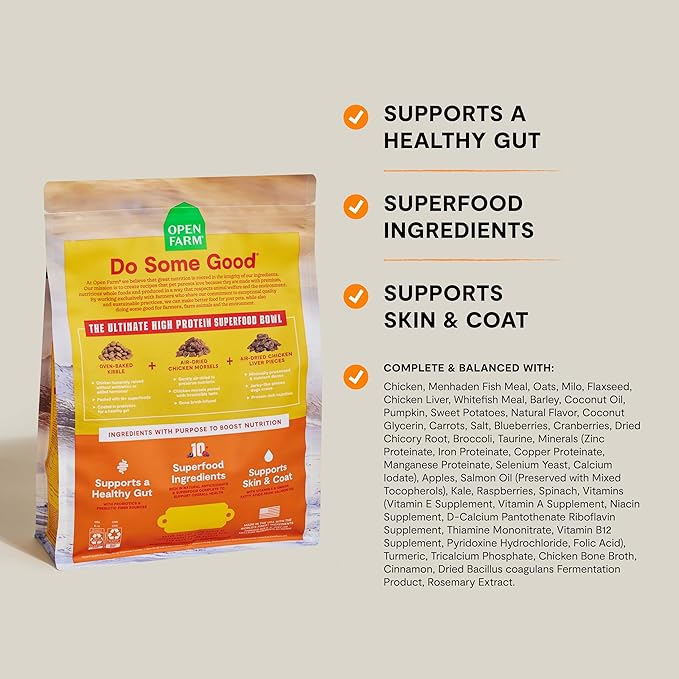 Open Farm, Epic Blend High Protein Dry Dog Food, Probiotic Coated & Bone Broth Infused Kibble with Air Dried Meat & Organs, Minimally Processed & Nutrient Dense, Chicken & Superfood Recipe, 3.5lb Bag