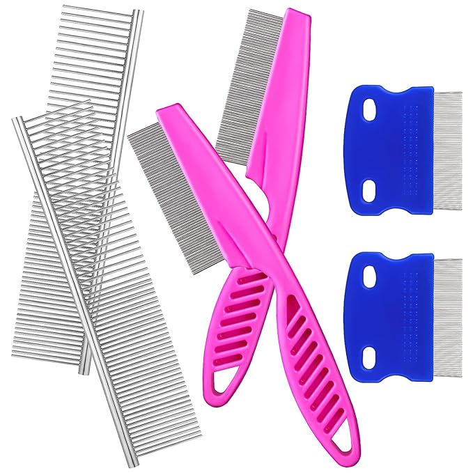 6 Pcs Dog Combs Pet Combs with Rounded Ends Stainless Steel Teeth for Long and Short Haired Pets