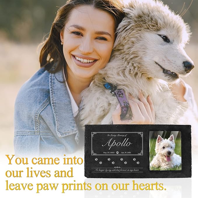 Fanery Sue Custom Cat Memorial Stones with Full Color Image, Dog Memorial Gift Garden Stones, Pet Grave Markers Personalized, All-Natural Memorial Headstone for Pet