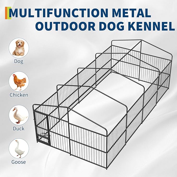 Garvee Dog Kennel Outdoor with Waterproof Canopy, Large Dog House with Feeding Doors, Large Dog Kennel Outdoor for Garden Backyard Courtyard（10×20×7FT）
