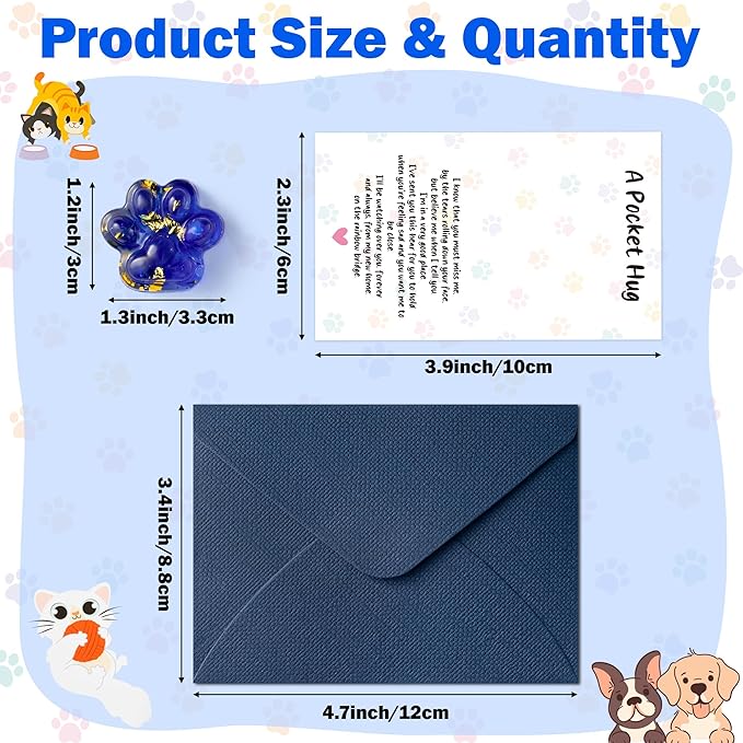 Loss of Pet Sympathy Gift - Glitter Blue Mini Paw Pocket Hug Toy with Memorial Card Envelope Remembrance Bereavement Gift for Loss of Dog Cat Sympathy Favor Pet Lovers Stress Relief Toy