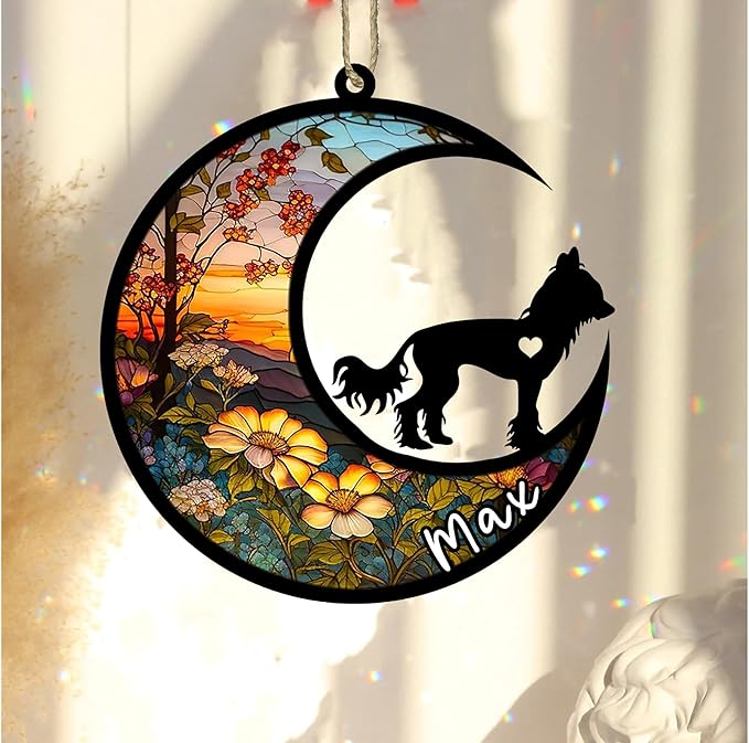 Personalized Dog Memorial, Custom Name Chinese Crested Dog Christmas Ornament, Custom Breeds, Pet Loss Light Catcher, Gifts for Lovers Loss of Pet Sympathy on Mothers Day Christmas