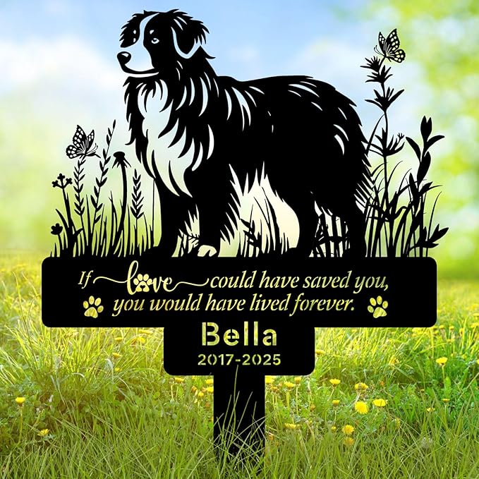 Custom Pet Australian Shepherd Memorial Grave Stake Marker, Custom Pet Garden Metal Stake with Name Date, Pet Memorial Sign, Pet Australian Shepherd Memorial Stakes, Outdoor Pet Garden Decor