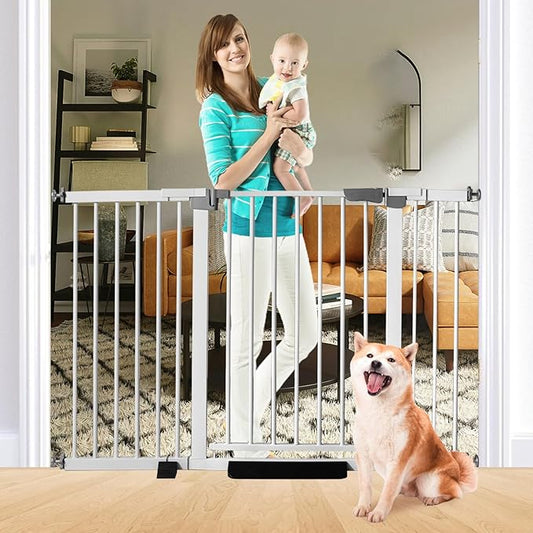 30 Inch Tall Cat Pet Gate Baby Gate Auto Close Dog Gates Adjustable 29.92""-57.48"" Wide Pressure Mounted Walk Through Swing Safety Pet Gates Child Gate (29.92""-57.48"" Wide), White