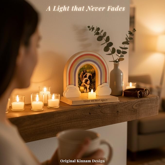 Dog Memorial Gifts for Loss of Dog – Rainbow Bridge Pet Memorial Gifts for Dogs, Pet Loss Sympathy Gift, in Memory of Dogs Picture Frame Keepsake with LED Candle, Card & Gift Box for Any Pet