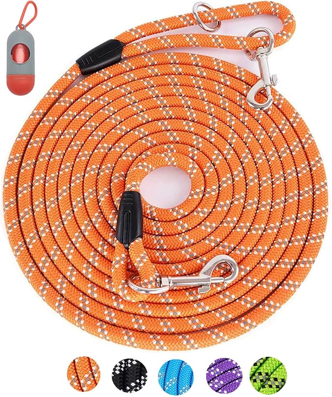 Long & Heavy Duty Dog Leash for Large, Medium & Small Dogs - Reflective Threads Rope Check Cord, 16FT/30FT/50FT/100FT for Training, Walking, Playing, Camping & Yard