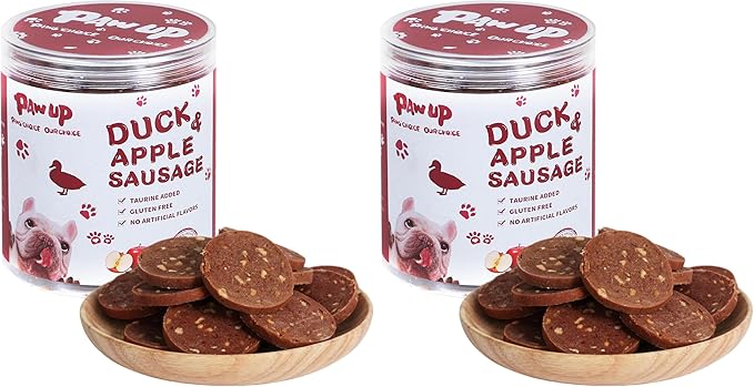 PAWUP Duck Jerky Dog Treats – Duck & Apple Sausage Slices, Training Treats with Taurine for Small, Medium & Large Dogs, 12.5 oz (Pack of 2)