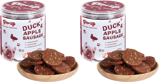 PAWUP Duck Jerky Dog Treats – Duck & Apple Sausage Slices, Training Treats with Taurine for Small, Medium & Large Dogs, 12.5 oz (Pack of 2)