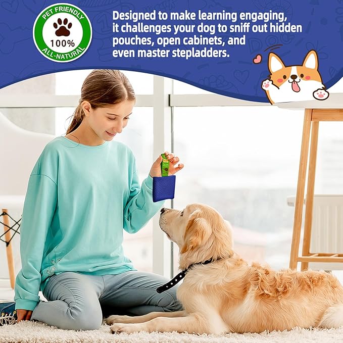 Dog Scent Training Kit – Fun Nosework Brain Games for Dogs – Encourage Calmness, Build Bond, All Ages & Breeds – 6 Scent Pouches with Fennel & Rosemary, Snap Hooks & Step-by-Step Training Guide