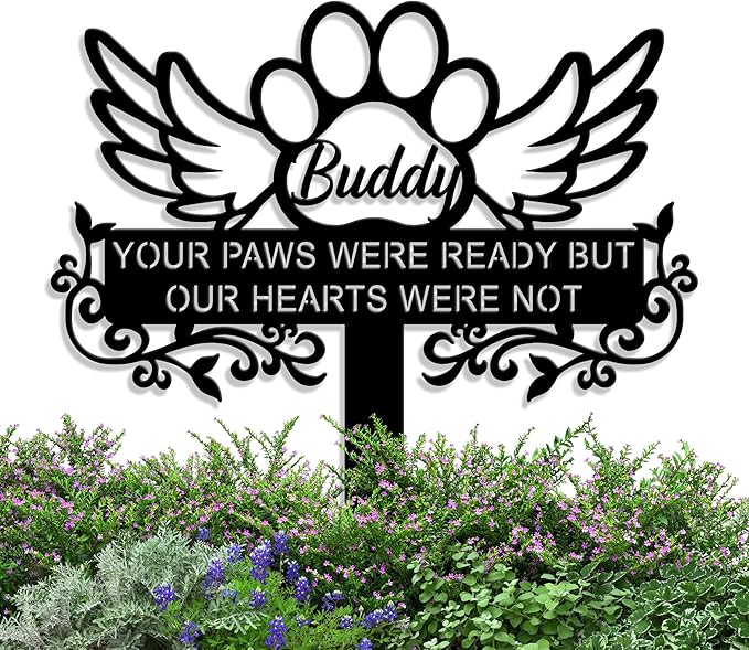 Personalized Pet Memorial Grave Marker, Custom Pet's Name Cemetery Decorations for Funerary, Metal Pet Garden Stake, Outdoor Sympathy Pet Stake Plaque Gift for Loss Dog