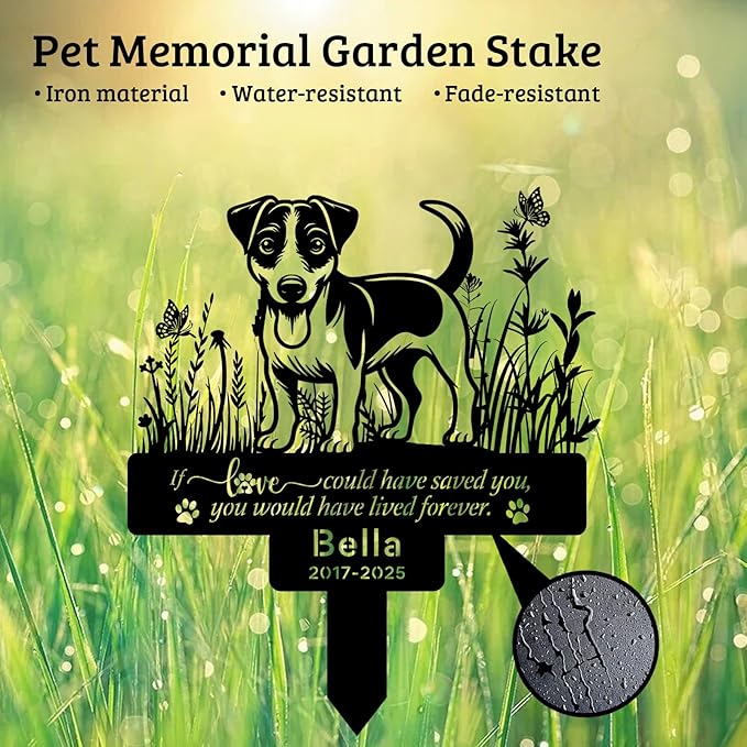 Personalized Pet Jack Russell Terrier Grave Markers, Metal Dog Memorial Stake for Pet Headstone, Waterproof Pet Jack Russell Terrier Cemetery Plaque for Outdoors, Lost Dogs Sympathy Gifts
