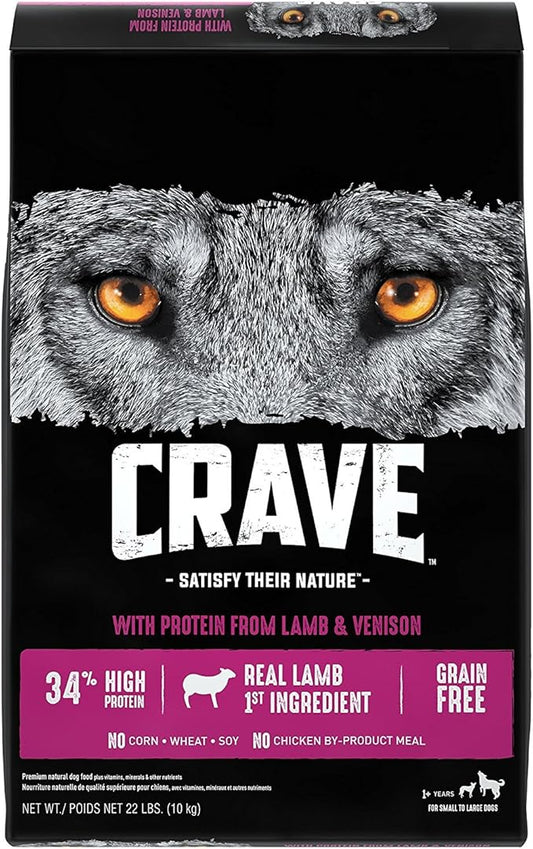 CRAVE Grain Free High Protein Adult Dry Dog Food with Lamb, 22 lb. Bag