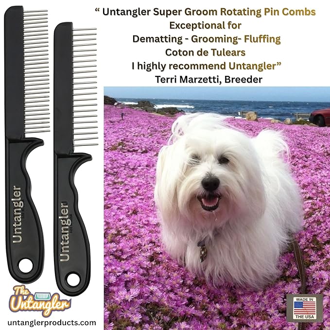 Super-Groom Combs with Smooth Rotating Teeth for Painless Mat Removal (JetBlack, 30 Narrow-Spaced Teeth)