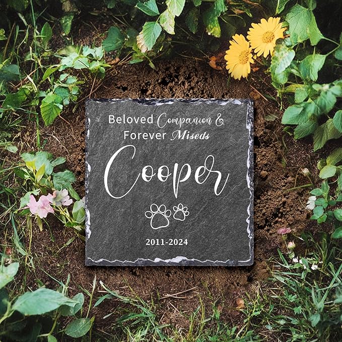 Custom Pet Memorial Stones for Dog, Personalized Memorial Plaques for Outdoors with Picture & Text Garden Stone for Loss of Dogs, Square Shaped Dogs Grave Marker,B6-Square