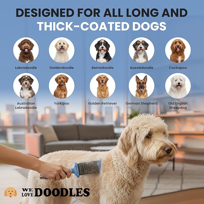 Double-Sided Slicker Brush for Dogs, Dematting & Deshedding Dog Brush, Dog Grooming Supplies, Long Pin Detangler for All Hair Pets, Poodles, Doodles, & Goldendoodles (Small)