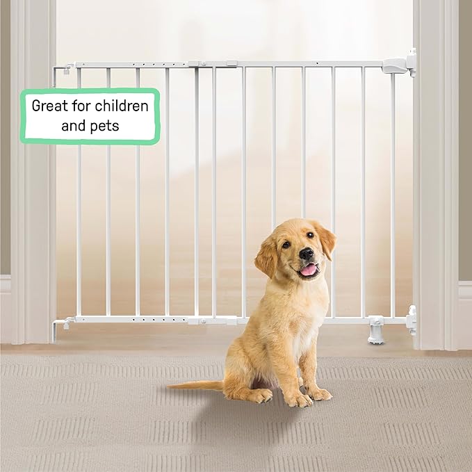 Ingenuity The Stairway 42W Series Safety Pet and Baby Gate, 28"-42" Wide, 28" Tall, for Stairway or Hallways - White Metal