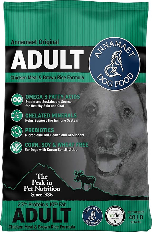 Annamaet Original Adult Formula Dry Dog Food, 23% Protein (Chicken & Brown Rice), 40-lb bag
