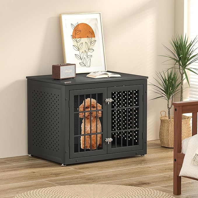 32" Heavy Duty Dog Crate Furniture for Small and Medium Dogs, Metal Kennel for High Anxiety Dogs, Chew Proof Pet Cage Indoor, Decorative Dog Kennel End Table