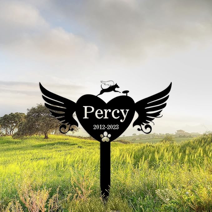 Personalized Dog Memorial Garden Stake, Custom Dog Memorial Grave Marker Pet Garden Stake, Heart with Wings Dog Memorial Grave Marker, Dog Memorial Yard Stake Pet Plaque Stake