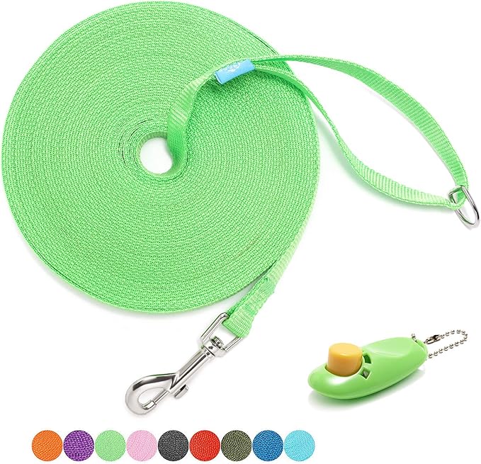 BAAPET 15/20/30/50/100 ft Long Dog Training Leash with Clickers for Small, Medium and Large Dogs or Cats (100 Feet, Springgreen)