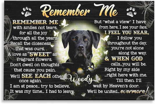 Dem Canvas Personalized Dog Memorial Canvas with Photo & Name, Custom Pet Loss Gift, Remember Me, Dog Remembrance Wall Art (30x20)