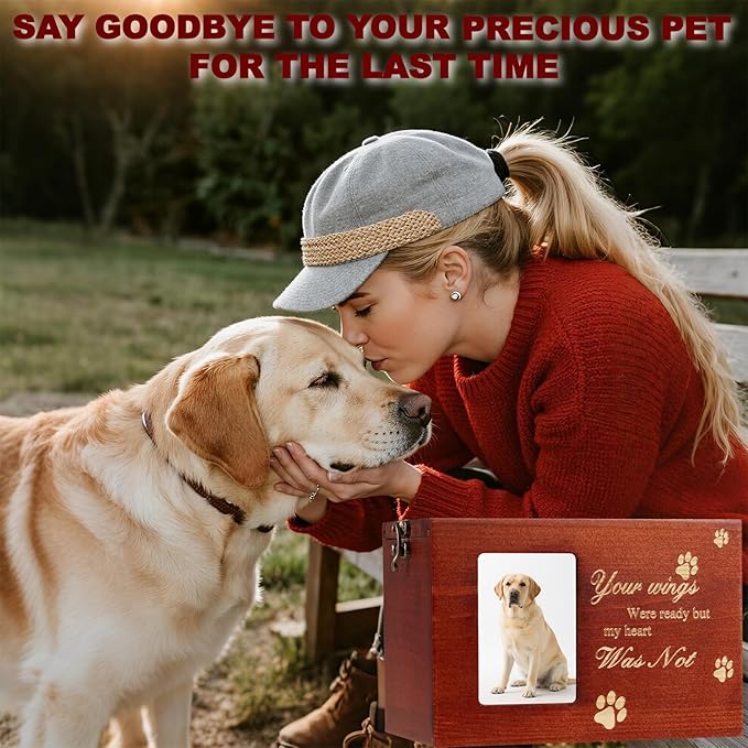 Pet Urns for Dog or Cat Ashes Sets Pet Cremation Urns Large Wooden Rainbow Bridge Keepsake Memory Box with Photo Frame Loss Pet Memorial Remembrance Gift (Large-Rainbow)