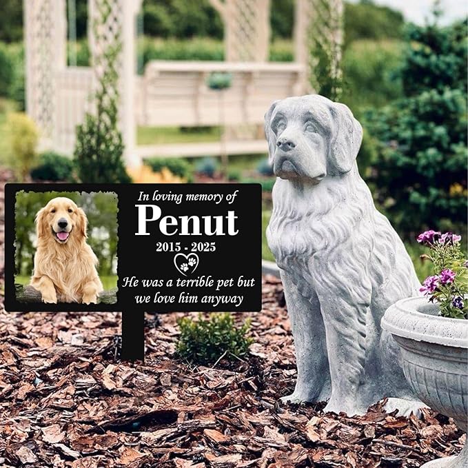 Personalized Metal Pet Grave Markers Dog, Memorial Dog Plaque, Waterproof Dog Grave Markers Outdoor for Memorial Yard, Customized Grave Markers for Dogs with Photo