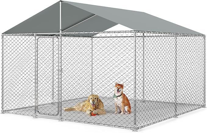 10x10FT Dog Kennel Outdoor Outside, Heavy Duty Metal Dog Enclosure with Waterproof Oxford Roof & Security Lock,Panels for Large Dogs & Small Animals, Backyard Pet Playpen