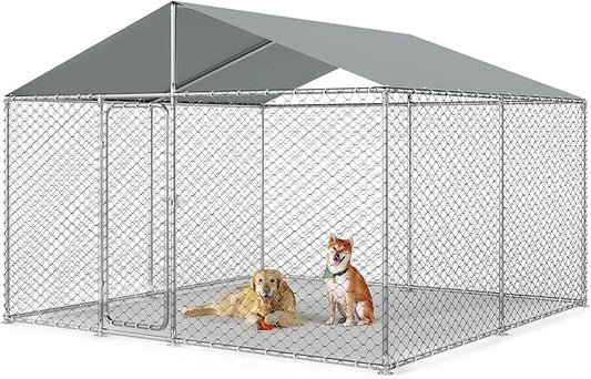 10x10FT Dog Kennel Outdoor Outside, Heavy Duty Metal Dog Enclosure with Waterproof Oxford Roof & Security Lock,Panels for Large Dogs & Small Animals, Backyard Pet Playpen