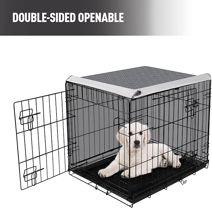 Pet Prime 42 Inch Dog Crate Cover for Wire Cages Indoor Breathable Polyester Pet Kennel Cover Machine Wash & Dry Double Door Lagre XL (Cover Only)