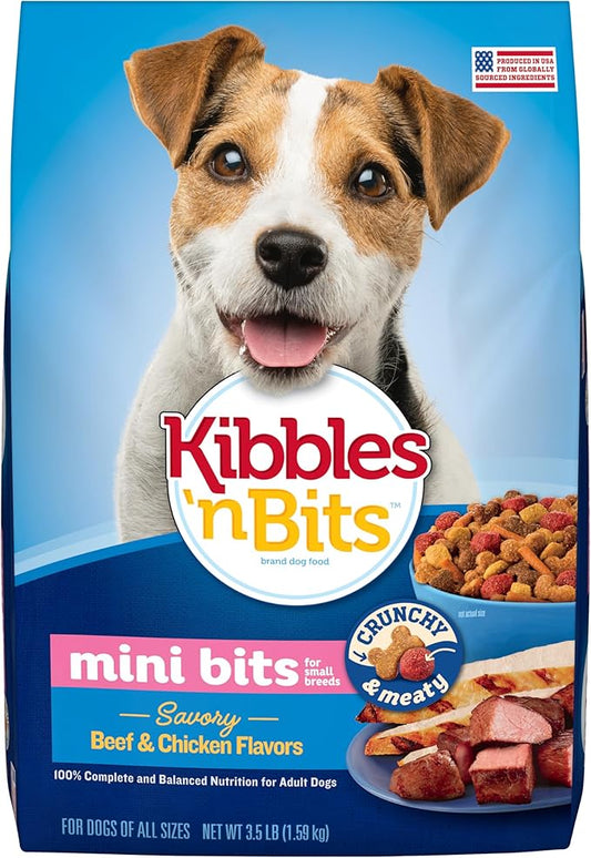 Kibbles 'n Bits Mini Bits Small Breed Dry Dog Food, Savory Beef & Chicken Flavors for Adult Dogs, 3.5 lb. Bag, 4 Count