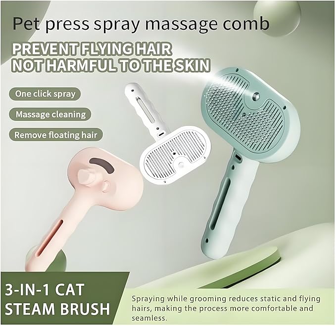 2025 Dog Brush, Dog Steamer, Shampoo Brush Steam Dogs Washer, 3-In-1 Steam Grooming Brush For Long Haired Pets (White)