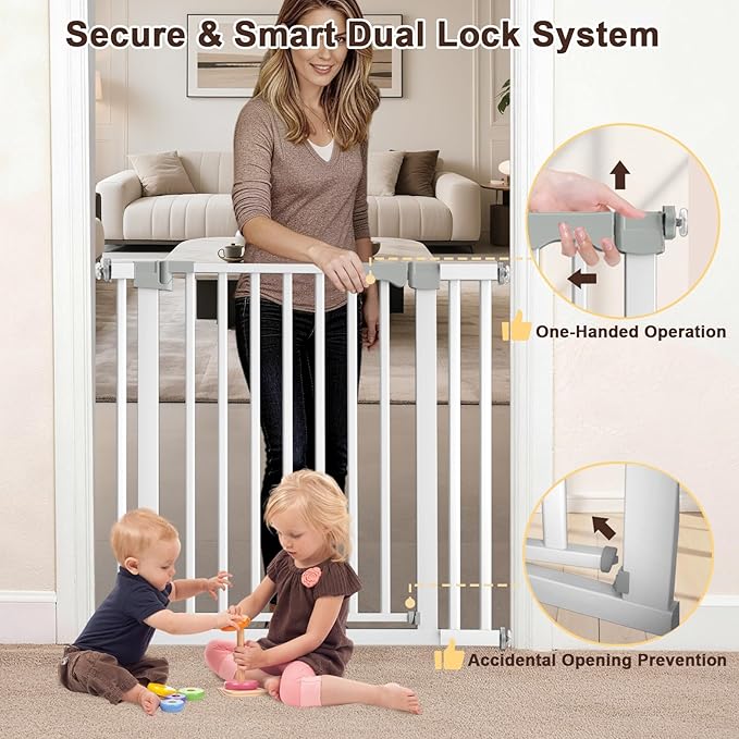 30-41 Inch Extra Wide Outdoor Baby Gate/Dog Gate, Indoor Pet Gate for Doorways, Hallways and Stairs No Drilling, Auto Close, Pressure Mounted Safety gate for Babies,Pets,White