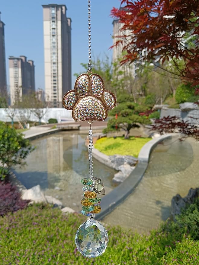 Pet Memorial Suncatcher for Loss of Dog/Cat:Rainbow Prism Sympathy Gift, Crystal Rainbow Maker with Engraved Paw Print, Sympathy Gift for Loss of Pet, Garden & Window Hanging Keepsake