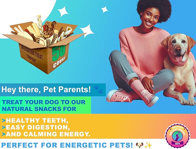 50-Piece Premium Dog Chew Assortment - Natural & Long-Lasting Treats | Includes Beef Ears, Bully Sticks, Collagen Sticks, Trachea Bones & More