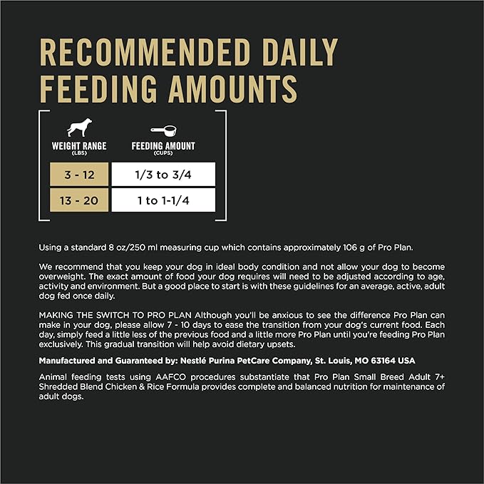 Purina Pro Plan Small Breed 7 Plus Shredded Blend Chicken and Rice Formula Senior Dog Food, 6 lb Bag, High Protein, Supports Joint Health