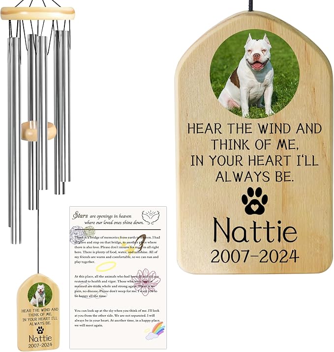 Dog Memorial Gifts for Loss of Dog, Pet Memorial Wind Chime, Pet Memorial Gifts, Pet Loss Gifts, Loss of Dog Sympathy Gift, Dog Remembrance Gift, in Memory of Dog Cat - Heart I'll Always Be