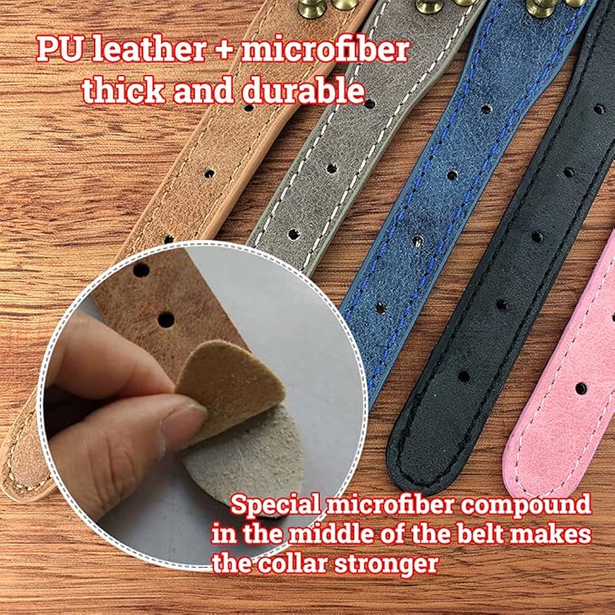 Studded Dog Collar, PU Leather Silver Dome Stud Anti-Bite Collar for Dogs, Adjustable Heavy Duty Punk Style Collar for Small Medium Large Dogs, Pitbull Mastiff Rottweiler Doberman, 5 Colors 4 Sizes
