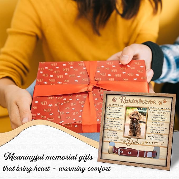 Personalized Dog Collar Memorial Frame – Custom Dogs Picture Frame with Collar Holder – Pet Loss Sympathy Gift – Dog Memorial Photo Shadow Box – “Waiting at The Door” Remembrance Poem