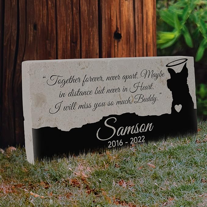 Personalized Pet Memorial Stone, 6x12 Custom Limestone Pet Grave Markers as Keepsake or Pet Remembrance, Thoughtful Pet Loss Gifts for Bereaved Pet Owners, Personalized Memorial Gifts (Samson)