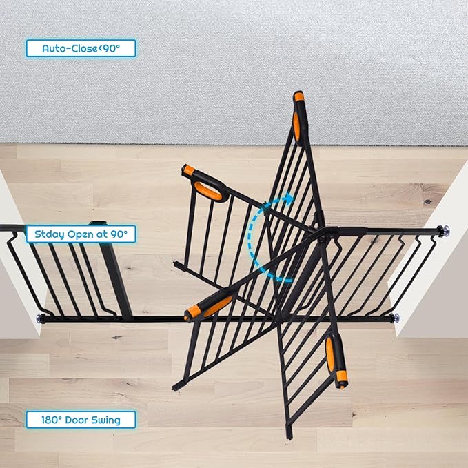 owlie Baby Gate Indoor 29-57'' Wide, Adjustable Safety Gate for Stairs No Drilling Baby Gate with Door Pet Pressure Mount Gate for Kids Dogs Extension Kit Stairway Doorway Black (30.5'' Tall)