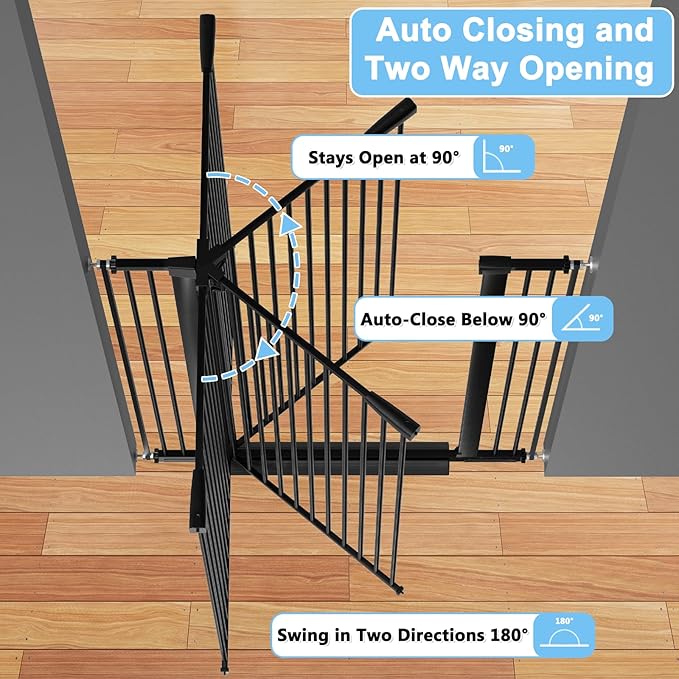 51.18" Extra Tall Cat Gate for Doorway 48.5"-56.2" Wide Auto Close Tall Pet Gate No Drilling Pressure Mounted for Hallway Kitchen,Black