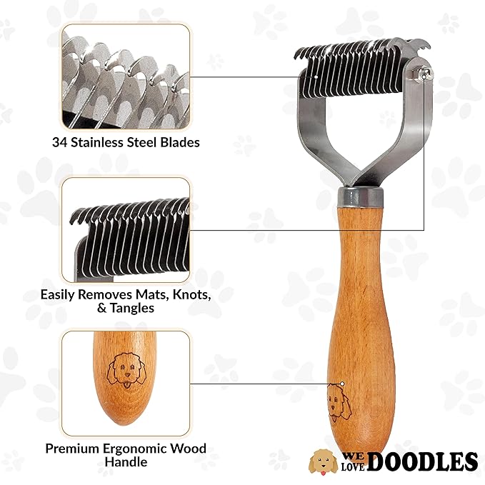 We Love Doodles Large Slicker Brush for Dogs & Dog Dematting Comb - Easily Remove Dog Tangles