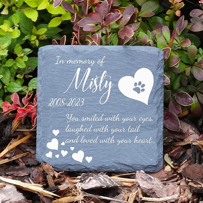 Personalized Individual Square Memorial Plaque + Stand for Pet Cat Dog Slate Stone Frame Paw Grave Marker - Size 3.94" x 3.94" or 100 x 100 mm - Poem