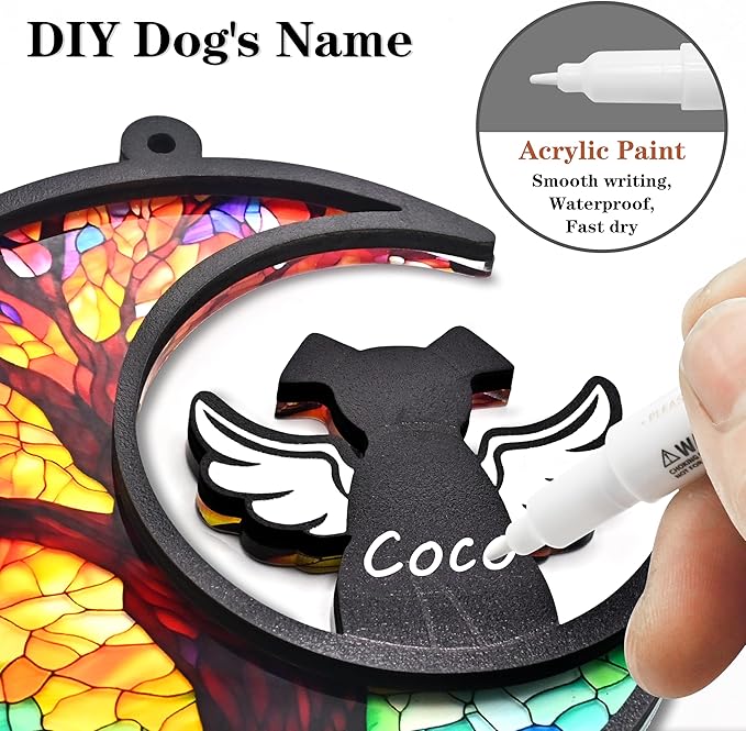 DIY Dog Memorial Gifts for Loss of Dog, 2-Layer Dog Angel Memorial Suncatcher with Sympathy Card, Pet Memorial Gifts for Dogs, Loss of Dog Sympathy Gift (Life Tree)