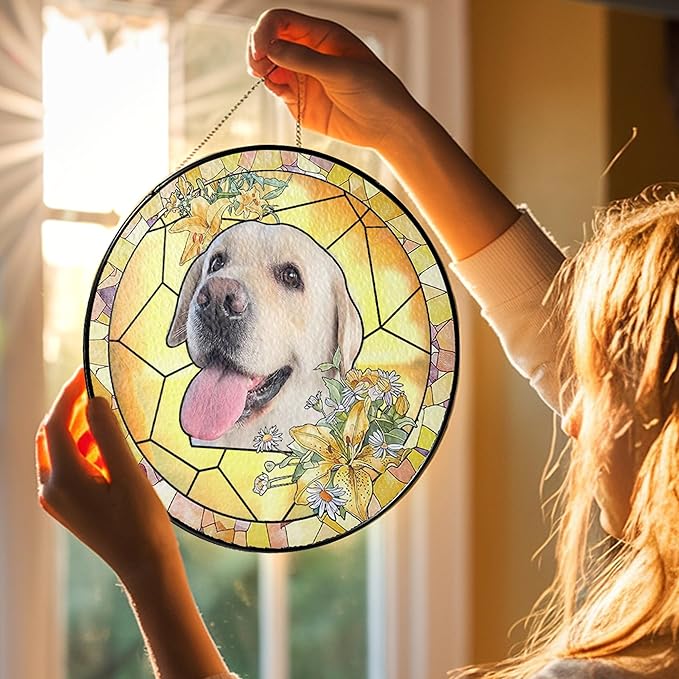 NAZENTI Personalized Dog Memorial Suncatcher, Sympathy Gift for Loss of Pet, Dog Remembrance Gift, Stained Glass Suncatcher, Custom Portrait Photo and Name, Pet Memorial Ornament Window Hanging 2