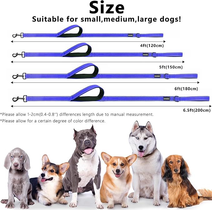 Dog Leash 6.5ft Long, Double Handle Dog Leash for Safety Control Training, Heavy Duty Dog Leads with Traffic Padded Handles, Reflective Leashes for Small Medium Large Dogs(6.5ft, Navy Blue)
