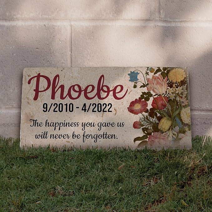 Personalized Pet Memorial Stone, 6x12 Custom Limestone Pet Grave Markers as Keepsake or Pet Remembrance, Thoughtful Pet Loss Gifts for Bereaved Pet Owners, Personalized Memorial Gifts (Phoebe)